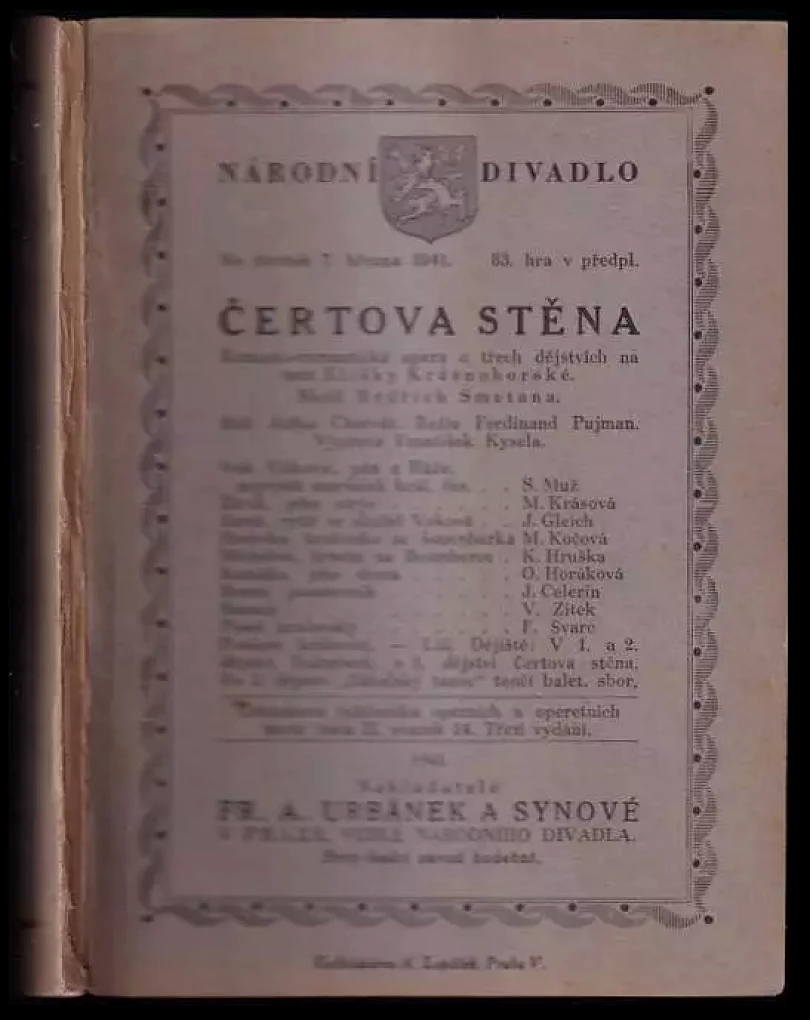 Levně Čertova stěna : komicko-romantická opera ve 3 dějstvích (Bedřich Smetana, 1941)