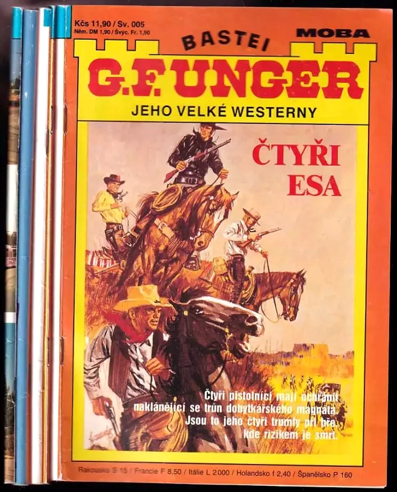 Levně KOMPLET Gert F Unger 6X Čtyři esa + Buvolí louka + Černý Jack + Odveleni na smrt + Příběh Kendalla Cana + Hlídka ztracených (Gert F Unger, 1991)...