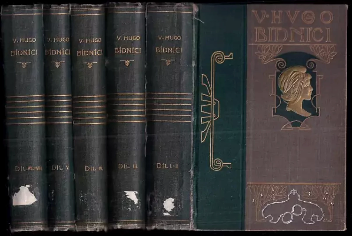 KOMPLET Bídníci I. - II. + III. + IV. + V. + VII. - VIII. díl CHYBÍ VI. DÍL (Victor Hugo, 1897)