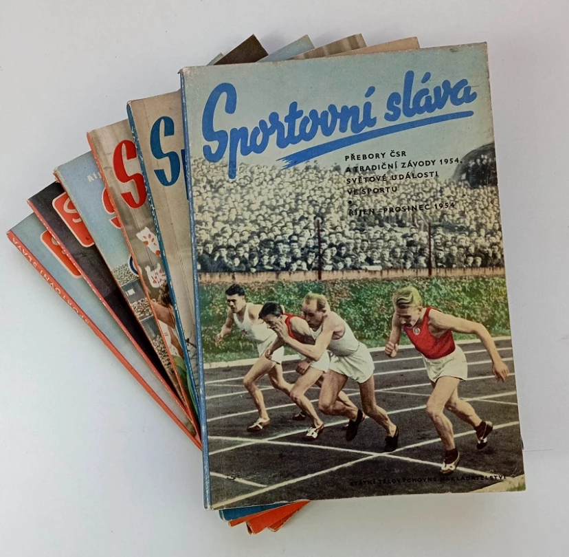 Levně KONVOLUT DÍLŮ 6X Sportovní sláva (říjen - prosinec 1954, 1/1955, 2/1955, říjen - prosinec 1956, leden- březen 1957, léto 1957) (Karel Bureš, 1955)...