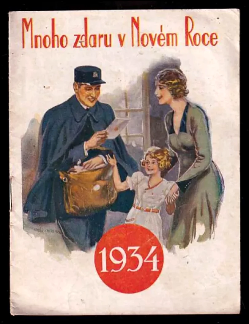 Mnoho zdaru v Novém Roce 1934 - poštovní knížka - OBÁLKA ZDENĚK BURIAN (Josef Glos, 1934)
