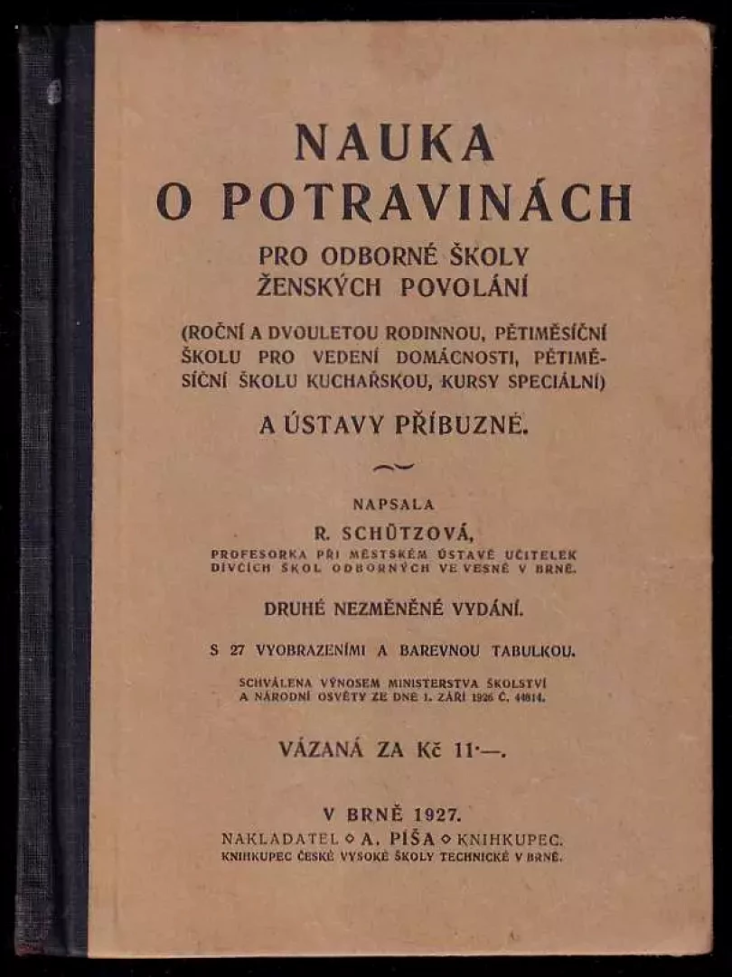 Nauka o potravinách pro odborné školy ženských povolání a ústavy příbuzné. (Růžena Schützová, 1927)