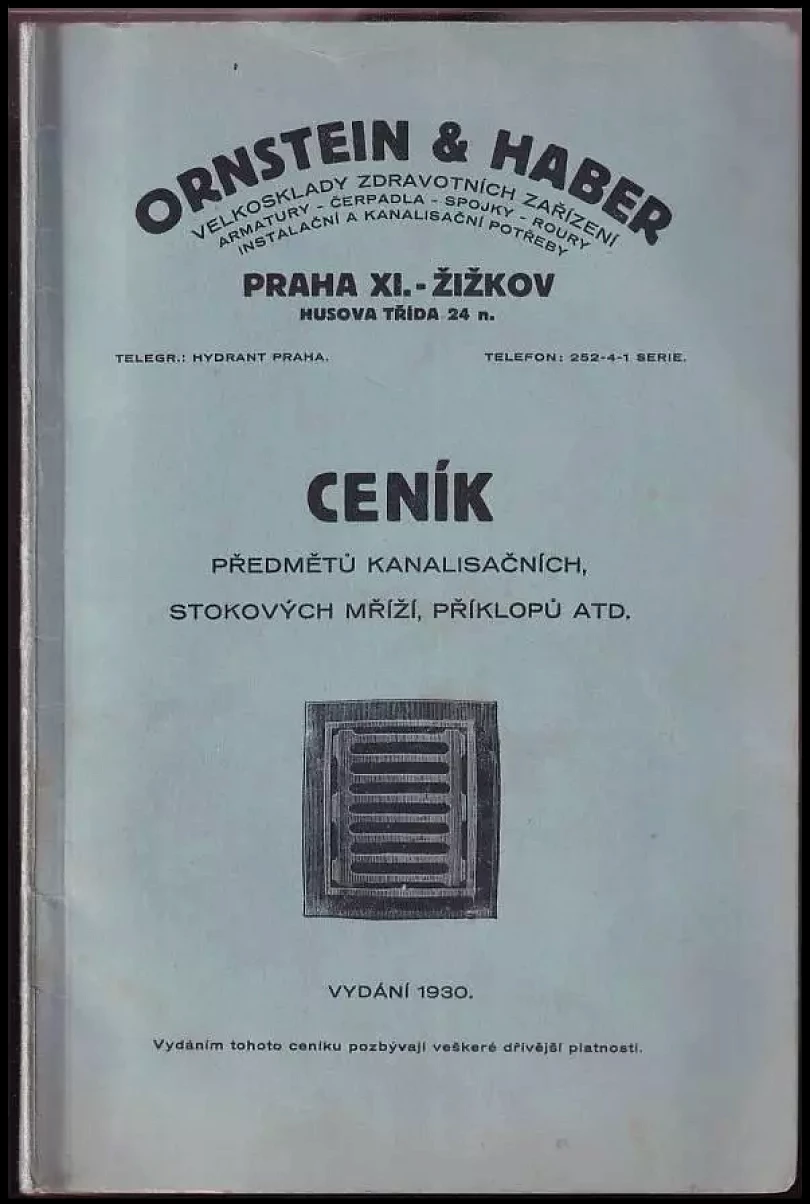 Ornstein a Haber Ceník předmětů kanalisačních, stokových mříží, příkopů atd. (, 1930)