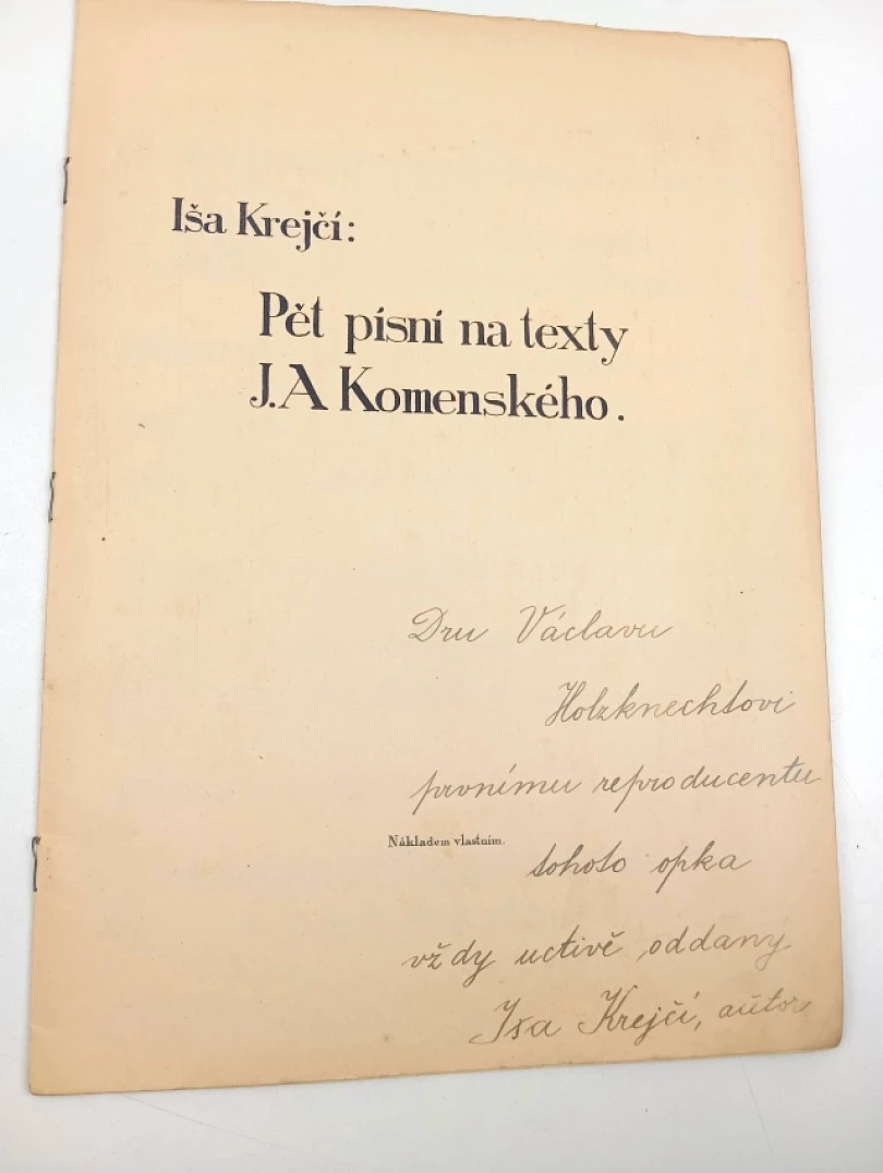 Levně Pět písní na texty J. A. Komenského - AUTORSKÁ DEDIKACE IŠA KREJČÍ (Iša Krejčí, 1939)
