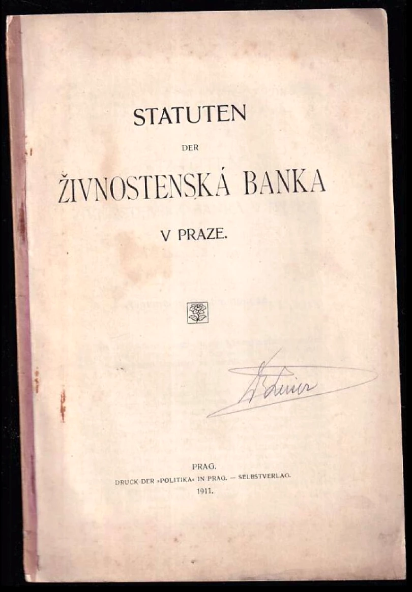 Statuten der Živnostenská banka v Praze (, 1911)
