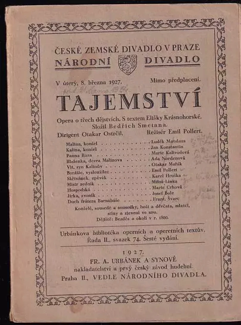 Levně Tajemství. Komická opera o třech dějstvích (, 1927)