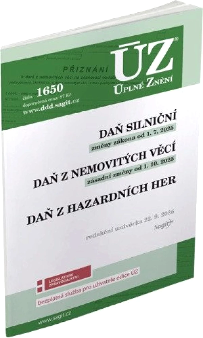 ÚZ 1650 Daň silniční, Daň z nemovitých věcí, Daň z hazardních her (, 2025)