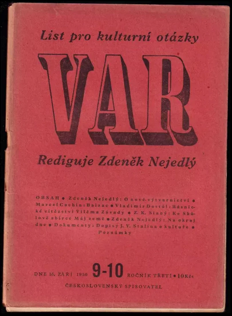 Levně Var- List pro kulturní otázky- 1950- Ročník III- Číslo 9-10 (Zdeněk Nejedlý, 1950)