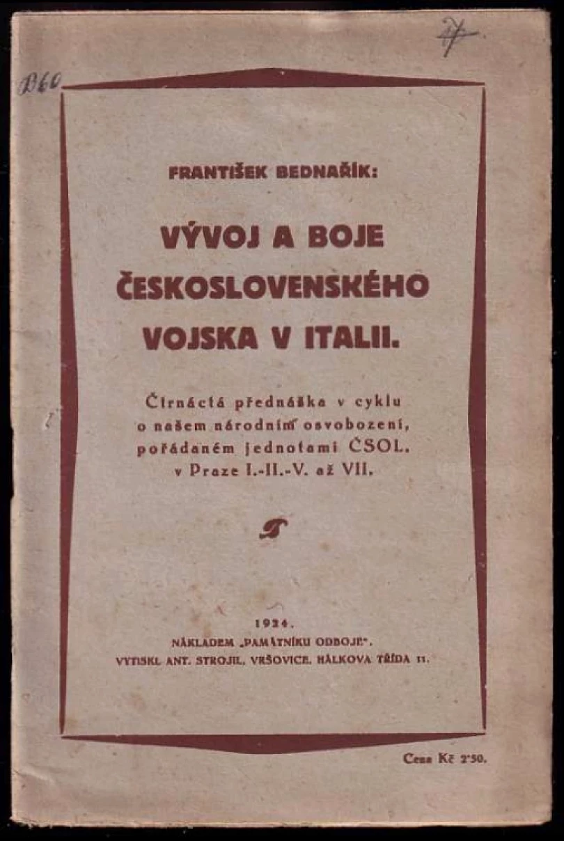 Vývoj a boje československého vojska v Italii (František Bednařík, 1924)