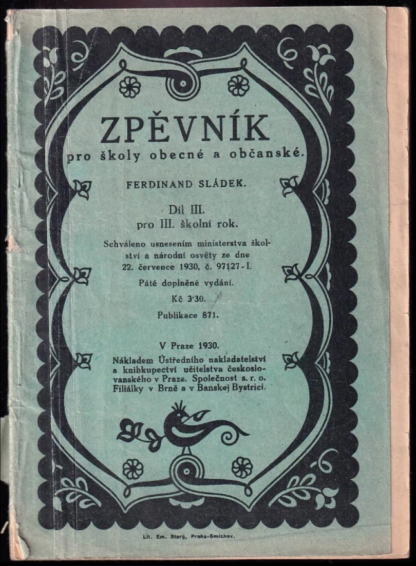 Zpěvník pro školy obecné a občanské (Ferdinand Sládek, 1930)