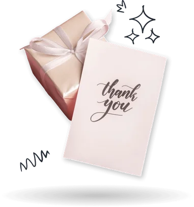 Zabalený dárek a poukaz s nápisem thank you