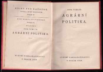 Boh Tumlíř: Agrární politika