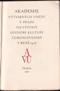 Antonín Matějček: Akademie výtvarných umění v Praze na výstavě Soudobé kultury československé v Brně 1928