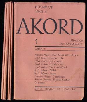 Jan Zahradníček: Akord - Ročník VIII. 1940 - 41