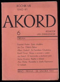 Jan Zahradníček: Akord - Ročník VIII. 1940 - 41