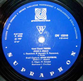 Karel Čapek: Album Scén Z Divadelních Her (Lásky Hra Osudná, Rur, Loupežník, Ze života Hmyzu, Věc Makropulos, Bílá Nemoc, Matka, Adam Stvořitel) (3xLP)