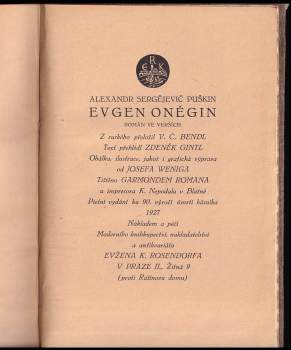 Aleksandr Sergejevič Puškin: Alexandra Puškina Evgen Oněgin