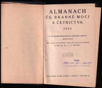 František Valenta: Almanach čs. branné moci a četnictva 1922