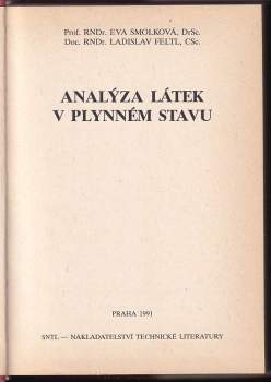 Karel Felt: Analýza látek v plynném stavu