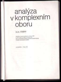 Ilja Černý: Analýza v komplexním oboru