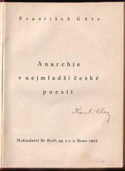 František Götz: Anarchie v nejmladší české poesii