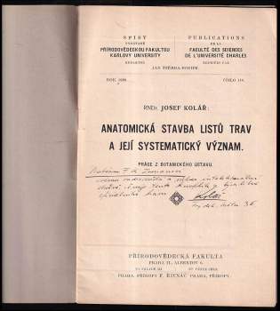 Josef Kolář: Anatomická stavba listů trav a její systematický význam