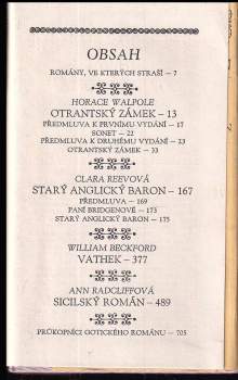 Ann Ward Radcliffe: Otrantský zámek, Starý anglický baron, Vathek, Sicilský román
