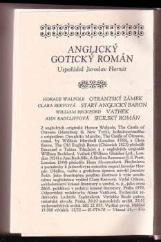 Ann Ward Radcliffe: Otrantský zámek, Starý anglický baron, Vathek, Sicilský román