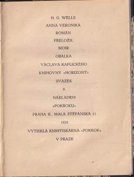 H. G Wells: Anna Veronika