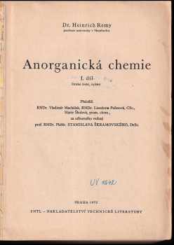 Heinrich Remy: Anorganická chemie : Díl 1-2