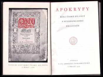 Apokryfy - biblí české díl pátý v původním znění kralickém