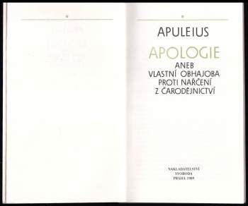 Lucius Apuleius: Apologie, aneb, Vlastní obhajoba proti nařčení z čarodějnictví