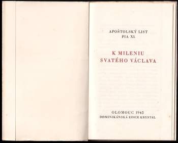 Apoštolský list Pia XI. k mileniu svatého Václava