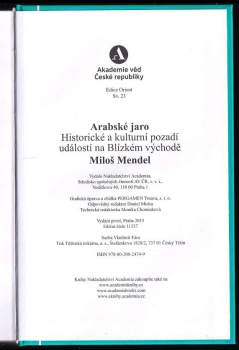 Miloš Mendel: Arabské jaro