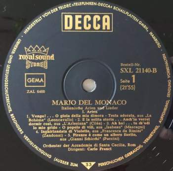 Mario del Monaco: Arien von Leoncavallo, Cilea, Mascagni, Puccini Und Italienische Lieder
