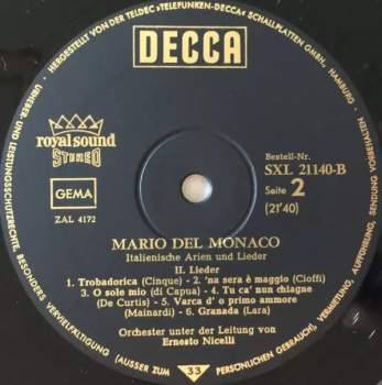 Mario del Monaco: Arien von Leoncavallo, Cilea, Mascagni, Puccini Und Italienische Lieder