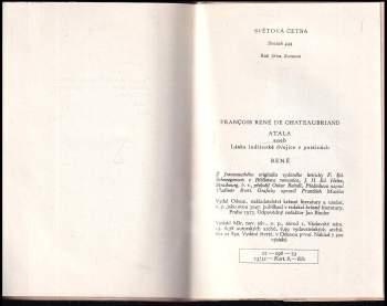 François-René de Chateaubriand: Atala, aneb, Láska indiánské dvojice v pustinách ; René