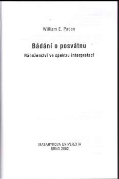 William E Paden: Bádání o posvátnu