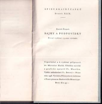 Karel Čapek: Bajky a podpovídky