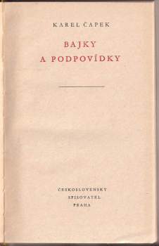 Karel Čapek: Bajky a podpovídky