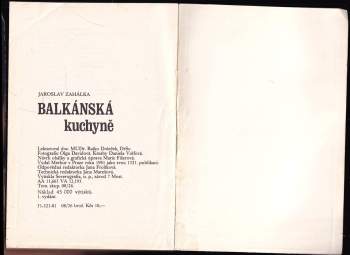 Jaroslav Zahálka: Balkánská kuchyně