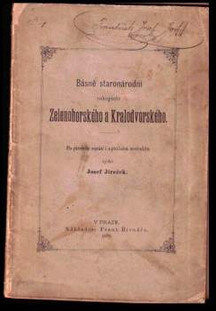 Básně staronárodní rukopisův Zelenohorského a Kralodvorského