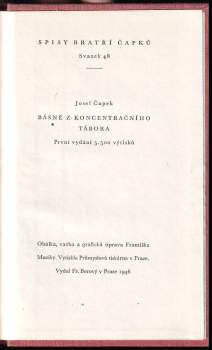 Josef Čapek: Básně z koncentračního tábora