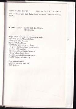 Karel Čapek: Básnické počátky ; Překlady