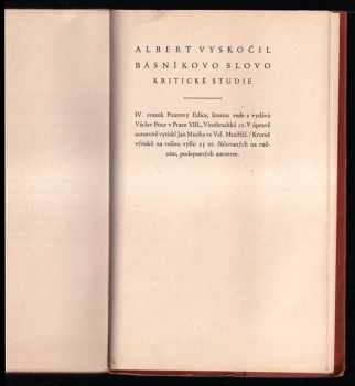 Albert Vyskočil: Básníkovo slovo - kritické studie