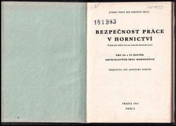 Jaroslav Härtel: Bezpečnost práce v hornictví