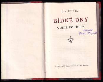 Zdeněk Matěj Kuděj: Bídné dny a jiné povídky