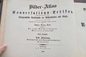 Georg Heck: KOMPLET Georg Heck 5X Bilder-Atlas zum Conversations-Lexikon. Ikonographische Encyklopädie der Wissenschaften und Künste. Díly 1,3,6,7,8 Mathematische und Naturwissenschaften + Schiffbau und Seewesen + Geschichte un Baukunst +  Religion und Cultus +  Geschichte und Völkerkunde