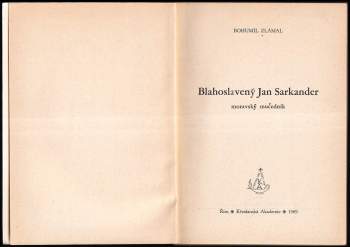 Bohumil Zlámal: Blahoslavený Jan Sarkander