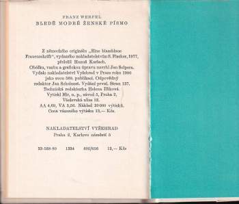 Franz Werfel: Bledě modré ženské písmo